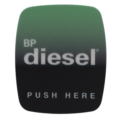 888460-001-BPD, Wayne Ovation® BP® “PUSH HERE” & “DIESEL” Grade Decal / PTS Button Cover Graphic Sticker, GL5851