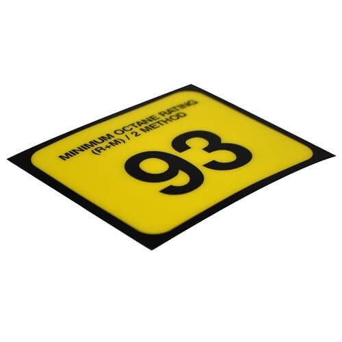 Gilbarco Advantage® 93 Octane Rectangular Yellow Push Button Cover Sticker, GL5786-93