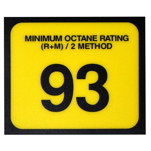 Gilbarco Advantage® 93 Octane Rectangular Yellow Push Button Cover Sticker, GL5786-93 - Image 2